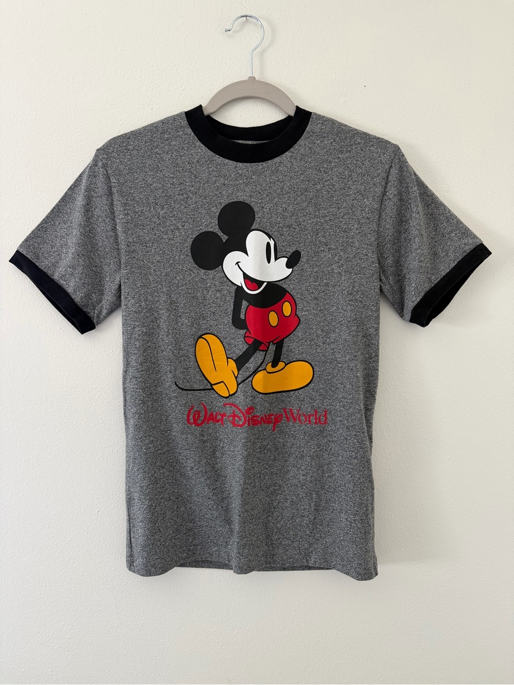 Walt Disney World Park Mickey Mouse Retro Heather Gray Ringer Tee Unisex size xs